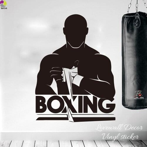 Boxing Fight Sports Wall Sticker Gym Fitness Boxer Sport Workout Exercise Muscle Wall Decal Vinyl Easy Wall Art Mural