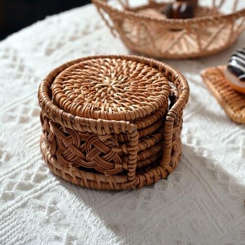 Tea Mat Cup Holder Eat Mat Sets Coaster Rattan Coasterx Placemat Bowl 8CM Bowl Mat Rattan 8/10cm Natural Coaster Tea Mat