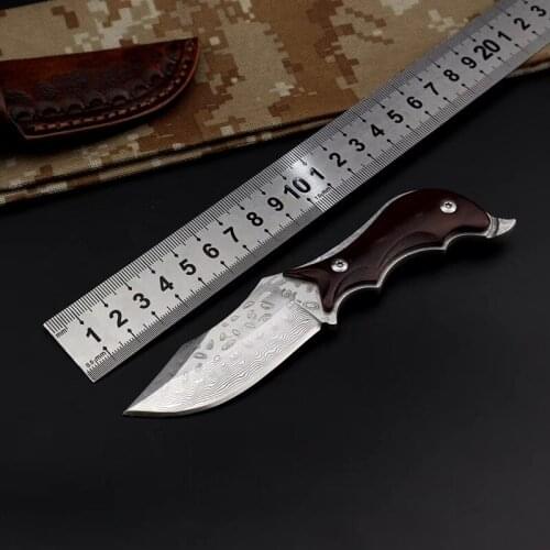 Damascus Steel Straight knives outdoor survival wood handle hunting knives damascus steel fixed blade knife