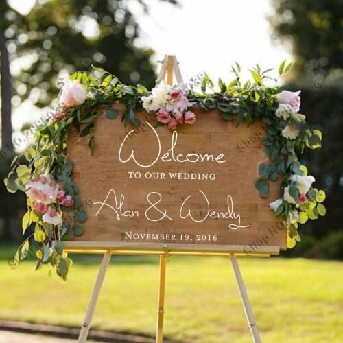 Wooden Wedding Stickers Custom Welcome To Our Wedding Sign Decals DIY Wedding Craft Art Vinyl Personalise Wedding Sticker LC779