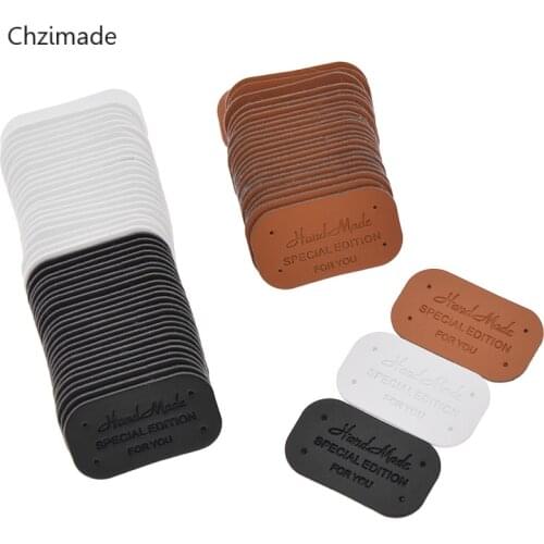 Lychee Life 24Pcs Handmade Clothes Garment PU Leather Labels Jeans Bags Shoes Tags Diy Sewing Accessories