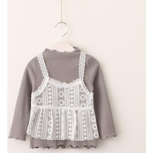 Autumn new Girls t-shirt Lace Bottoming Shirt Fake 2-Piece Shirt Childrens Clothing Wholesale