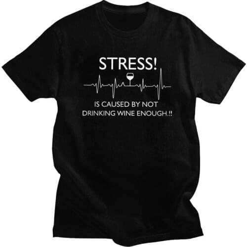 Stress Heartbeat Drinking Wine Tshirt for Men Short Sleeves Leisure T Shirt Stylish T-shirt Loose Fit Soft Cotton Tee Tops