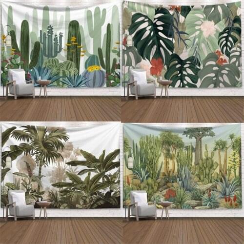 Tapestry Green Cactus Summer Succulents Wall Decor Tropical Landscape Wall Hanging Tapestries Picnic Blanket Wall Cloth L1
