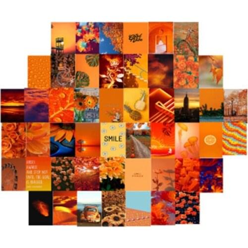 HOT SALE 50Pcs Orange Aesthetic Picture for Wall Collage, 4X6 Inch Cards, Warm Color Decor for Girls, Wall Art Print for Room