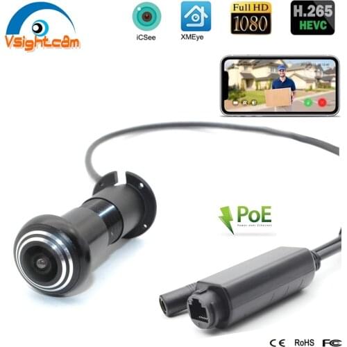 Vsightcam HD 1080P Fisheye Peephole POE IP Camera Mini Door Eye Hole Camera Onvif P2P Network Surveillance Camera Security