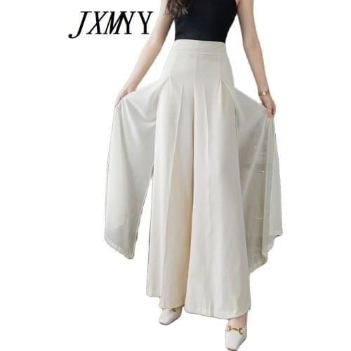 JXMYY 2021 Thin Western Chiffon High Waist Draping Elegant and Dynamic Semi-Perspective Wide Leg Culottes Mopping Pants