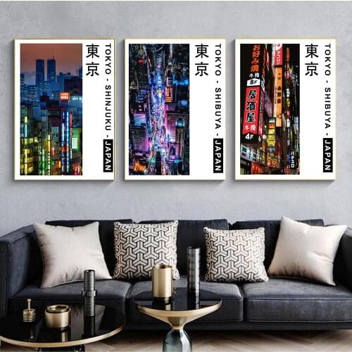 Famous Places Exhibition Canvas Painting Tokyo Japan Neon City Asian Travel Poster Modern Wall Art Print for Home Decoration