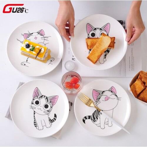 Cartoon Cat Ceramic Plate Creative Cuisine Dish Cute White Plate Steak Rice Soup Bone China Tableware Gift Ceramica Dish