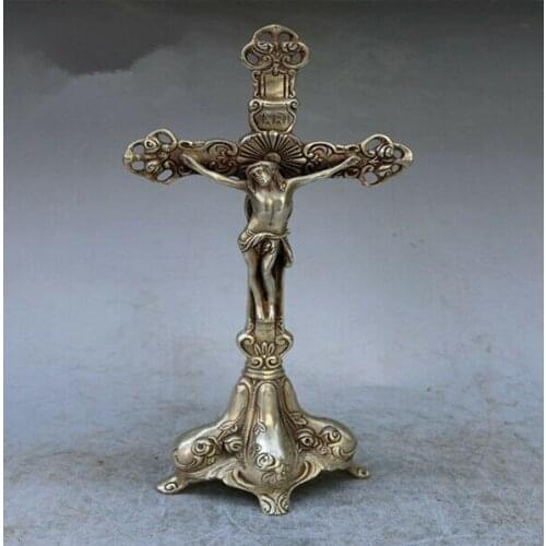 Chinese Archaize Pure White Copper Jesus Cross Craft Collection