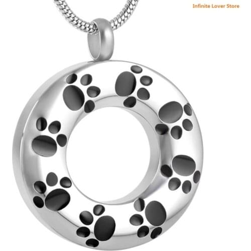 KLH8084-1 Round Stainless Steel Dog Pet Urn Ashes Pendant Memorial Ash Keepsake Cremation Jewelry Necklace+Free Platsic Funnel