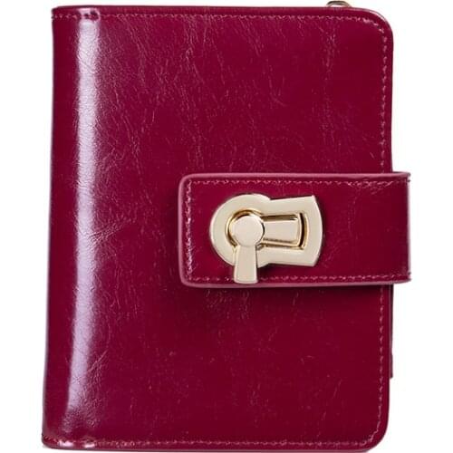 Womens Wallet Top Cowhide RFID Blocking Luxury Genuine Leather Wallet Coin Purse 3 Folding Snaps Card Holder Business Female