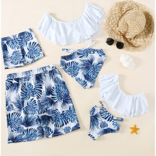 Ruffle Parent Child Swimsuit Swimwear Family Matching Outfits Clothing Father Mother Baby Kids Girls Beach Shorts Bikini Clothes
