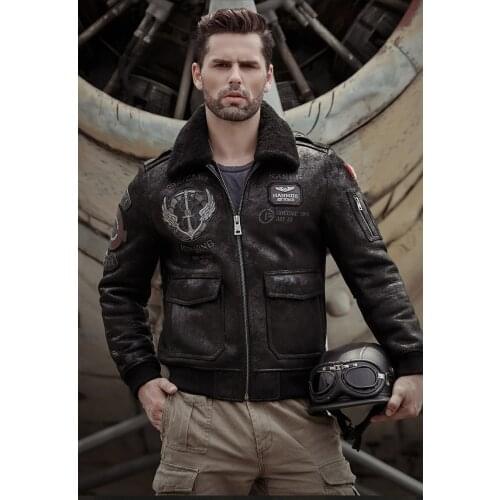 Shearling Sheepskin Genuine Leather Coat B3 Bomber Jacket Retro Aviator Outerwear Trench Flight Men Winter Slim Stylish Jacket