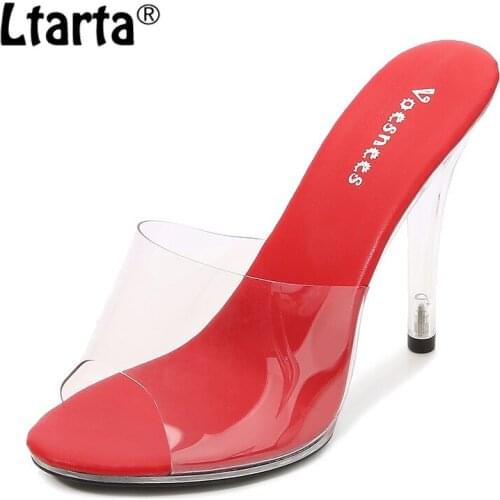 LTARTA Fashion Transparent PVC Crystal Shoes 11CM Super High Heel Sandals Non-slip Platform Fish Mouth Womens Shoes LFD