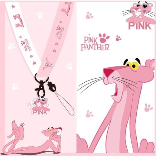 Anime Cute Cartoon Pink Panther Neck Strap Lanyard for Women Keys ID Card Gym Phone Case Straps USB Badge Holder Hang Rope