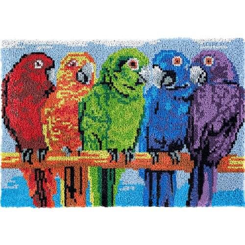 Latch hook kit with Pre-Printed Pattern Hobby and needlework Foamiran for needlework Home decoration Parrot DIY Rug Tapestry