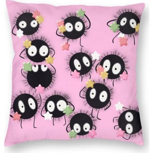 Happy Soot Sprites Candy Throw Pillow Case Home Decorative Square Totoro Ghibli Anime Cushion Cover 40x40 Pillowcover for Sofa