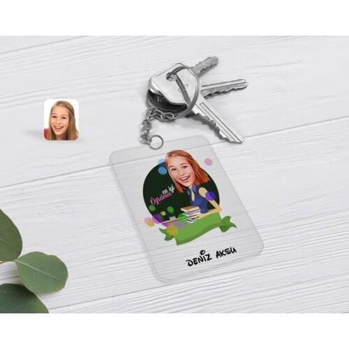 Personalized Women 'S Best Teacher Caricature Of Transparent Plexiglass Anahtarlık-2