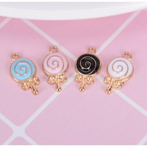 10Pcs/Lot DIY Fashion Alloy Enamel Sweet Candy Sugar Lollipop Charms Metal Pendants For Bracelet Earring Jewelry Making