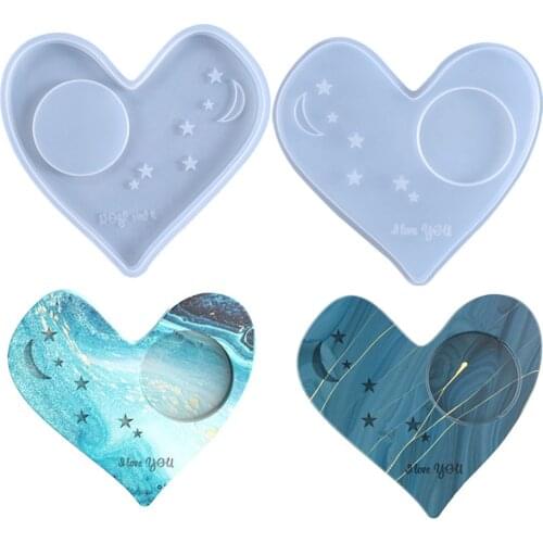 DIY Crystal Silicone Mold For Resin Coaster Heart-shape Star Moon Candle Holder Cup Pad Epoxy Mold Handmade Resin Crafts Tools