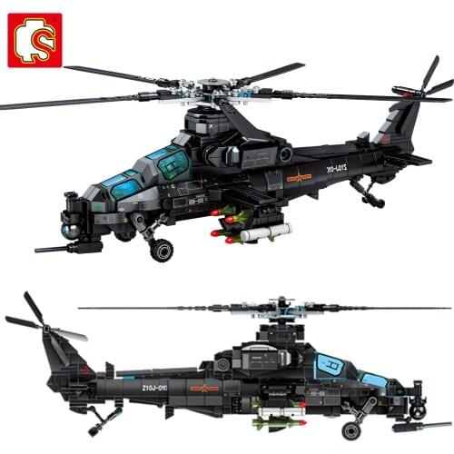 BZDA Military Aircraft Series Helicopter Building Blocks Plane Z-10 Attack Helicopter Bricks Kids Toys Gunship Christmas Gifts