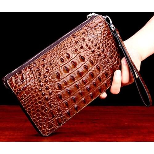 Crocodile Genuine Leather Handbag Men Luxury Fashion Business Large Capacity Hand Take Wallet Soft Leather Wrist Zipper Purse