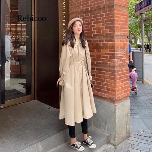 Trench Coat Womens Mid-length over-the-Knee-Style Glorious Popular Autumn Korean-style Short-height Single Breasted Coat
