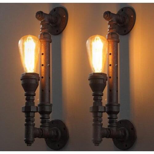 Vintage American Country Style Wall Lamps Industrial Bedside Wall Fixtures Antique Pipe Wall Sconce Rust Color With Edison Bulb