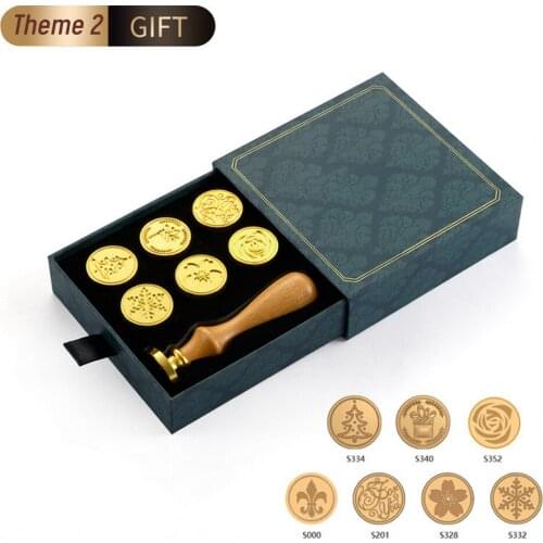 Retro European Seal Wax Stamp Head Flower Paint Wooden Handle Set Wedding Invitation Signature Seal Wax Kids Toy Gift