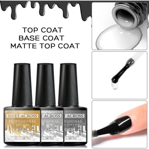 MEET ACROSS 8ml Base Top Coat Gel Set Semi Permanent Nail Gel Nail Polish UV Soak Off Gel Polish Gel Varnish Nail Art