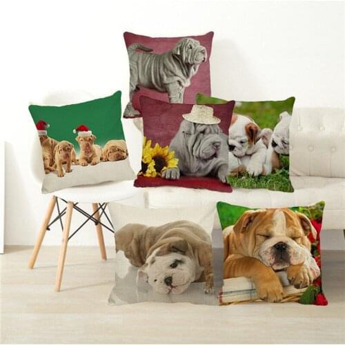 XUNYU Cute Pet Cushion Cover Shar-Pei Dog Throw Pillow Case Linen Cushion Cover Child Sofa Bed Decorative Pillowcase C0089