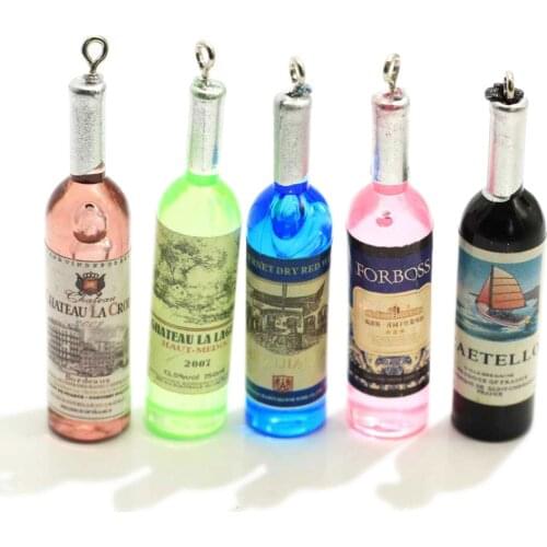 Yamily 8pcs/12*52mmmm Resin Simulation Burgundy Bottle Charms Wine Bottle Pendant For Earring KeyChain Diy Jewelry Making