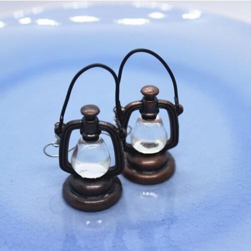 Funny Exaggeration Mini Kerosene Lamp Earrings Womens Creative Hand-made DIY Chandelier Jewelry Personality Accessories Gifts