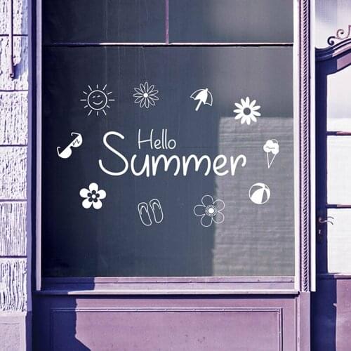 Hello Summer Time Greetings Vinyls Shop Window Display Wall Decals Stickers