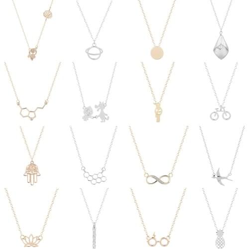 Todorova Hamsa Molecule Honeycomb Bar Wings Lotus Flower Round Pendant Necklaces for Women Jewelry Vintage Alloy Necklace Gift