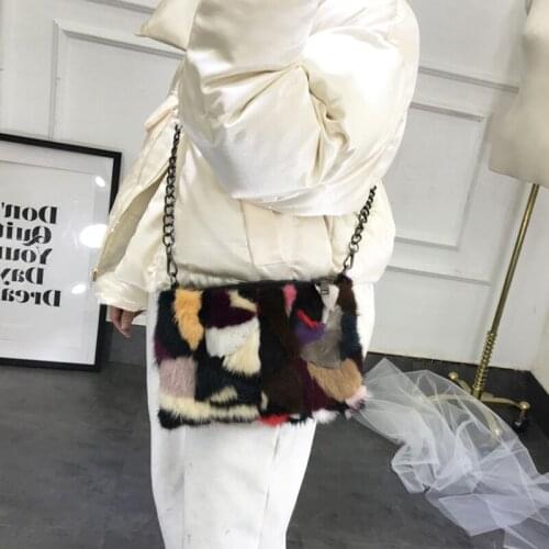 Female Real Mink Fur Bag Casual Fashion Crossbody Bag Square Bag Tote Bag Plush Fashion Fur Bag
