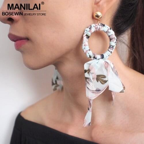 MANILAI Bohemia Ribbon Weaving Circular Dangle Earrings Fashion Bowknot Charm Statement Earrings Woman Temperament Jewelry