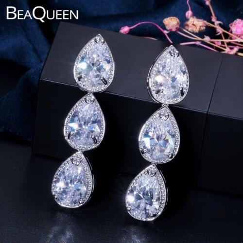 BeaQueen Brand New Clear AAA Cubic Zirconia Stones Dangling Water Drop Earrings Engagement Party Jewelry for Women E257