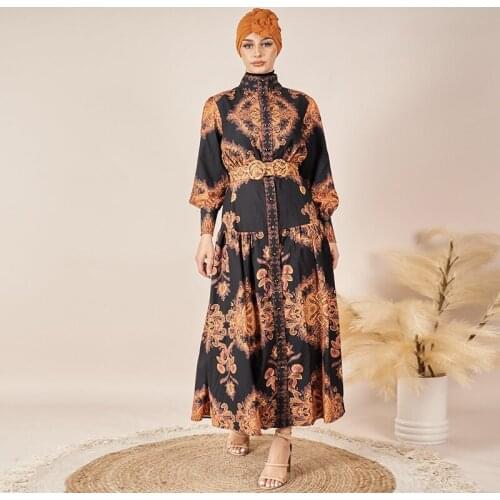 New Middle East cross-border womens retro-printed palace style dress Dubai Fashion Elegant Slim Women dress