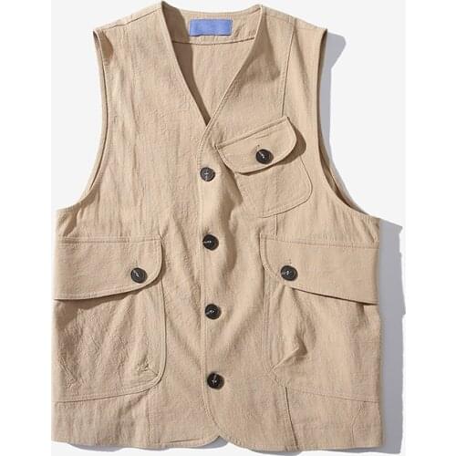 Mens Cargo Vest Sleeveless Jacket Waistcoat Vintage Style Leisure New Solid Black Khaki Navy
