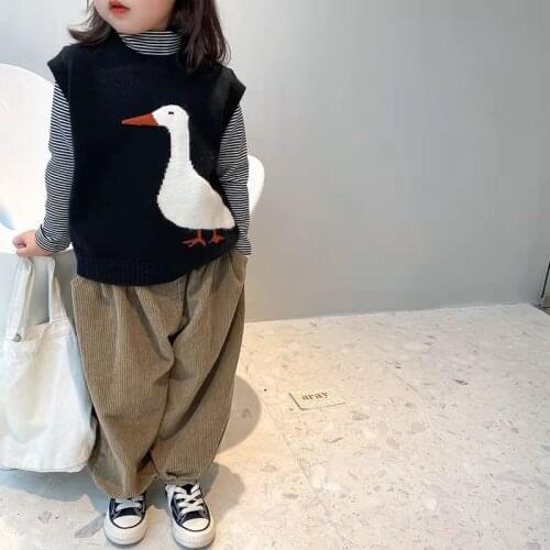 Salted Egg Small Shrimps Girls Duck Wool Vest Baby Fall/winter Sweater Vest Childrens Loose Knitted Vest