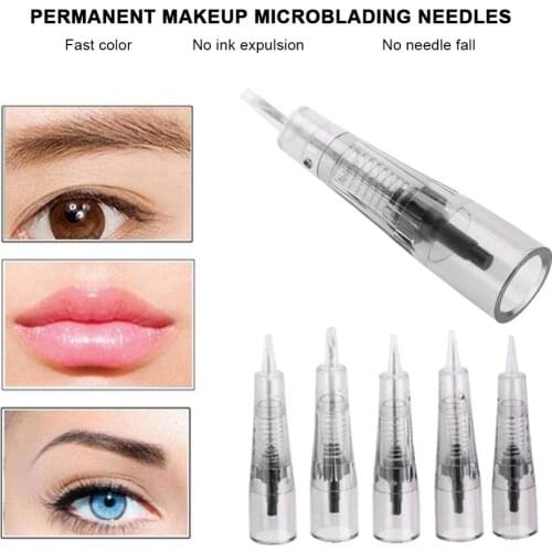 10Pcs 1P 3P 5P 5F 7F Tattoo Microblading Needles Eyebrow Lip Tattoo Needle Cartridges Semi Permanent Makeup Tattoo Supplies Tool