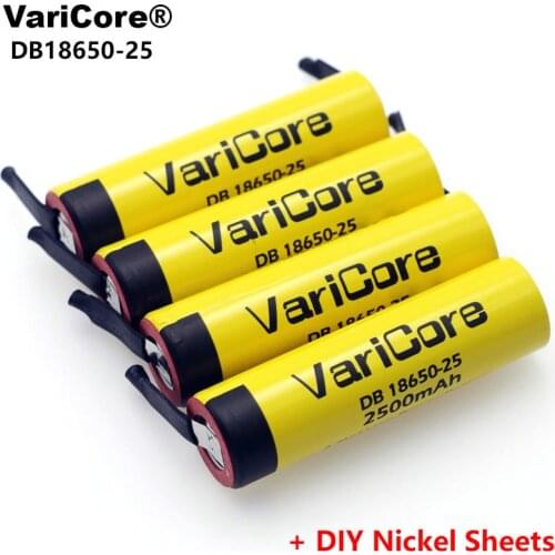 4pcs/lot VariCore 100% Original 18650 2500mAh Li-lon Rechargeable Battery 3.6V Power 20A discharge + DIY Nickel Sheets