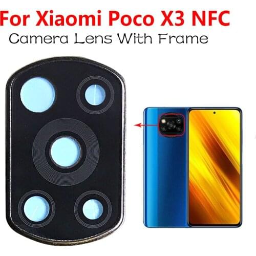 5Pcs/Lot，For Xiaomi POCO X3 NFC Global Version Back Camera Glass Lens Cover with Frame Holder Replacement Part