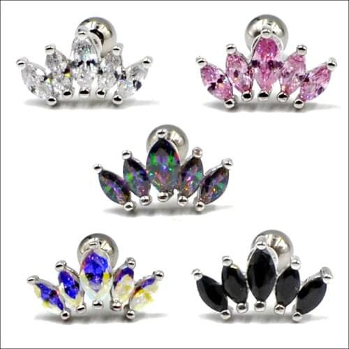 5PCS Steel Marquise Zircon Ear Helix Tragus Top Upper Earring Hot Crystal Flower Ear Tragus Cartilage Orelha Helix Ear Stud 16g