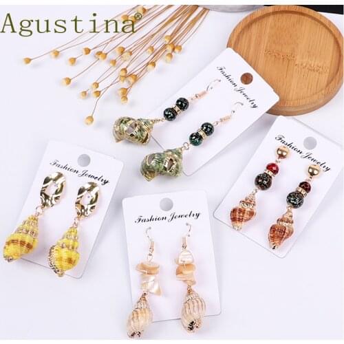Agustina Women Fashion Shell Earrings New Small Girls Drop Earrings Green Long Earrings Korean Punk Earring Bohemian Earing Tiny