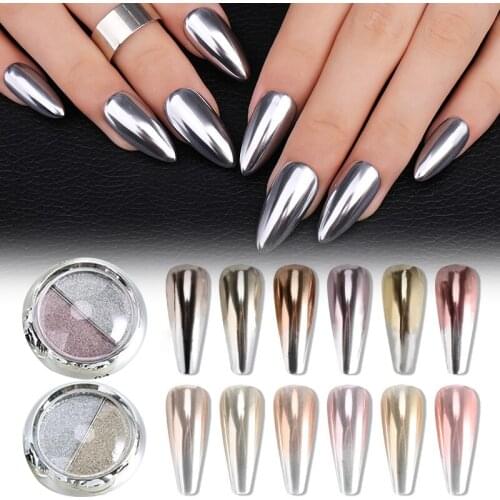 Two Colors Gold Silver Nail Glitter Soild Mirror Powder Metallic Chrome Polish Dust Pigment Nail Art Pigment DIY Decoration