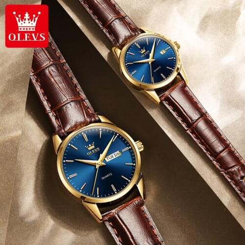 OLEVS Luxury Brand couple watches pair men women waterproof quartz Leather strap belt watch cheap wrist watches for ladies/men