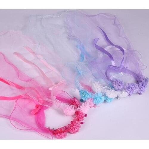 Children Girls Flower Headband Garland Wreath Veil Princess Flower Girl Hair Wedding Party Headwear Halloween Christmas